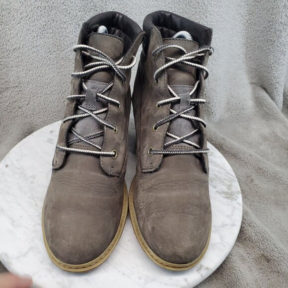 Timberland Shoes Womens Size 7.5 Taupe Brown Leather Amston Wedge Boots - Picture 6 of 11